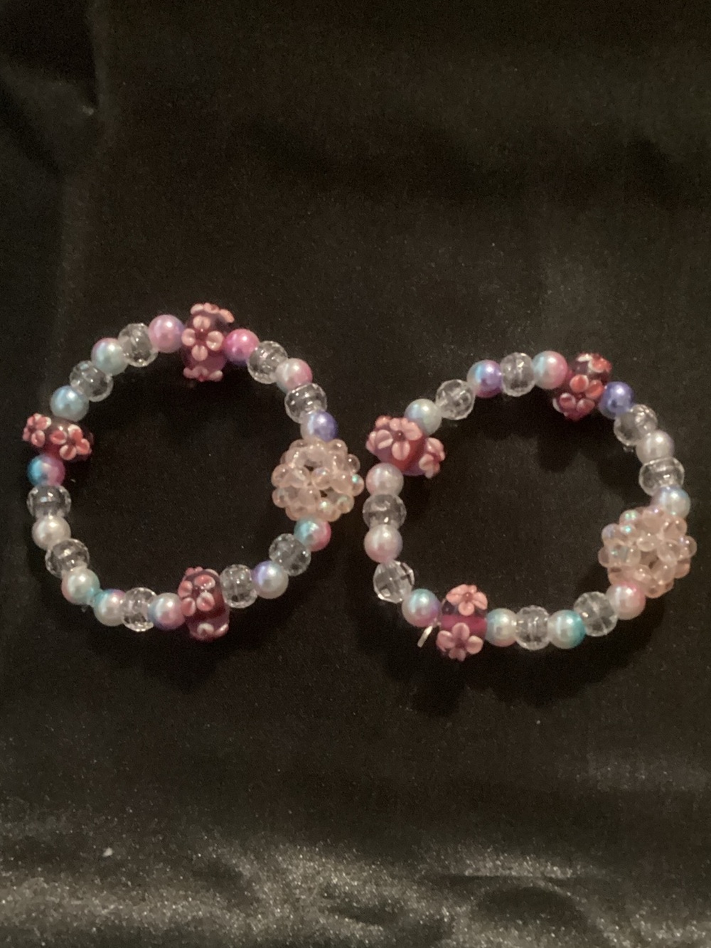 Handmade Floral Beaded Bracelets in Pink and Clear